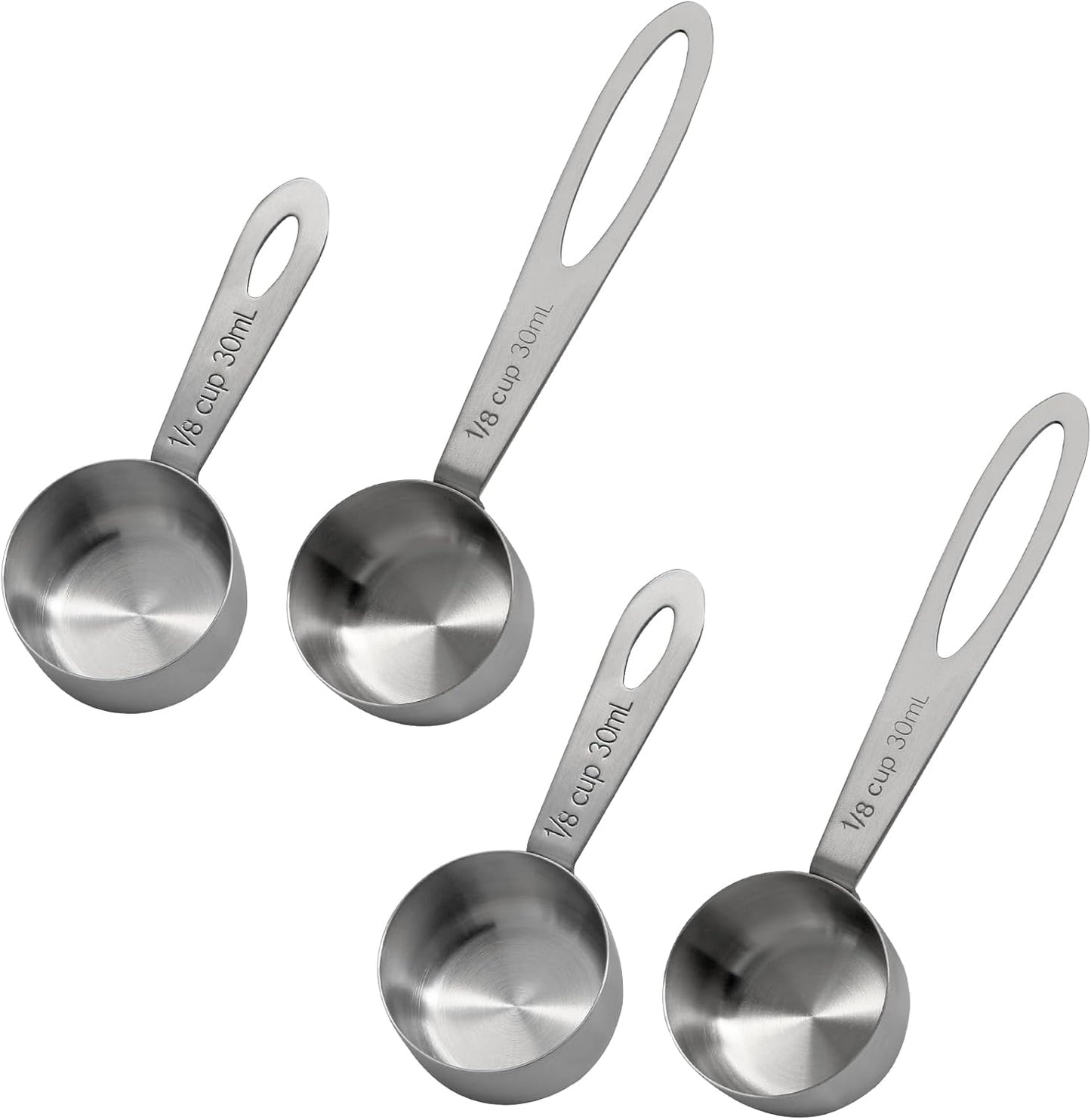 Luomorgo 4 Pcs Stainless Steel Measuring Scoops - 1/8 Cup (30ml) Long/Short Handle Scoop for Coffee, Tea, Baking, Kitchen