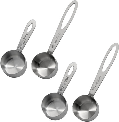 Luomorgo 4 Pcs Stainless Steel Measuring Scoops - 1/8 Cup (30ml) Long/Short Handle Scoop for Coffee, Tea, Baking, Kitchen