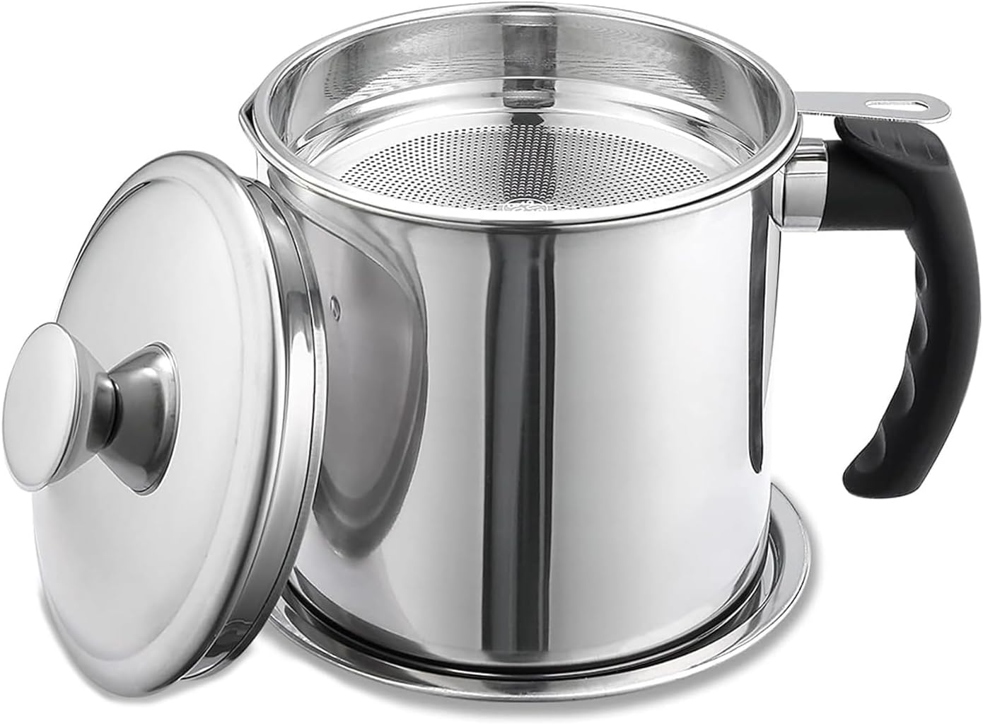 Grease Container with Fine Mesh Strainer kitchen oil storage tank pot (1.8 L Silver)