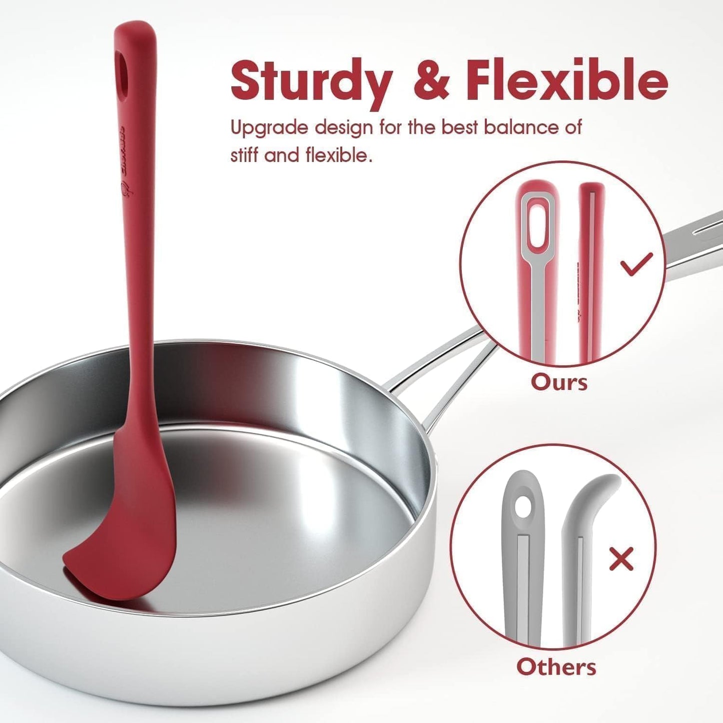 ChefAide 5 Pieces Silicone Spatula Set, Food Grade Rubber Spatula, Upgrade Strong Handle with Ergonomic Grip, Heat Resistant Up to 600°F for Nonstick Cookware, Cooking