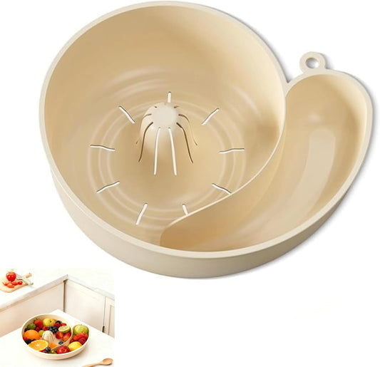 CRIVERY Snail-Shaped Fruit Washer, Automatic Vegetable and Fruit Washer, Multipurpose Rinse Drain Basket, Spinner Bowls, Beige, Plastic, Modern, Sink-Strainers