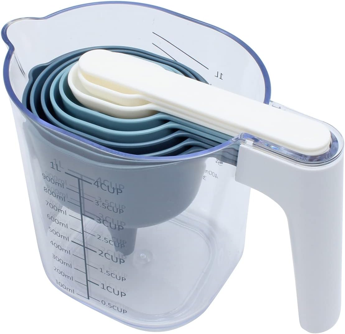 COOK WITH COLOR Measuring Cup Set - 9 PC. Nesting Stackable Liquid Measure Cup, Dry Measuring Cups and Spoons with Funnel and Scraper (Pastel)