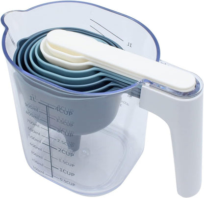 COOK WITH COLOR Measuring Cup Set - 9 PC. Nesting Stackable Liquid Measure Cup, Dry Measuring Cups and Spoons with Funnel and Scraper (Pastel)