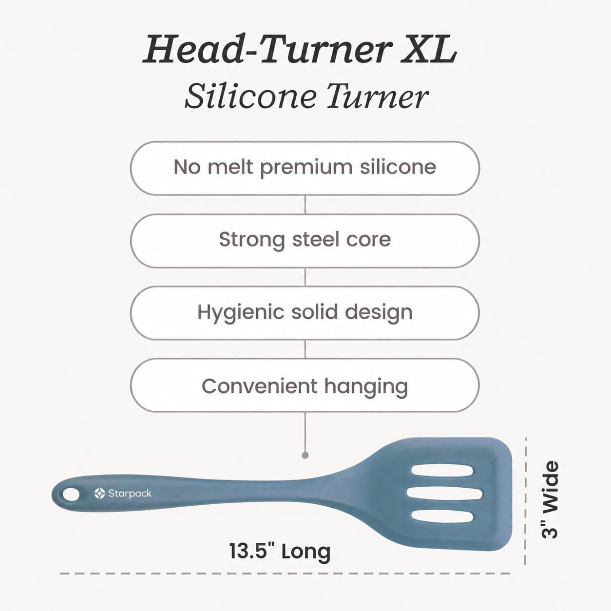 Starpack 'Head Turner' Premium Silicone Turner Spatula, Slotted Spatula - Up-to 600°F High Heat Resistant Silicone Slotted Spatulas for Cooking, LFGB Grade Non Stick Rubber Turner Spatula - 11.4"