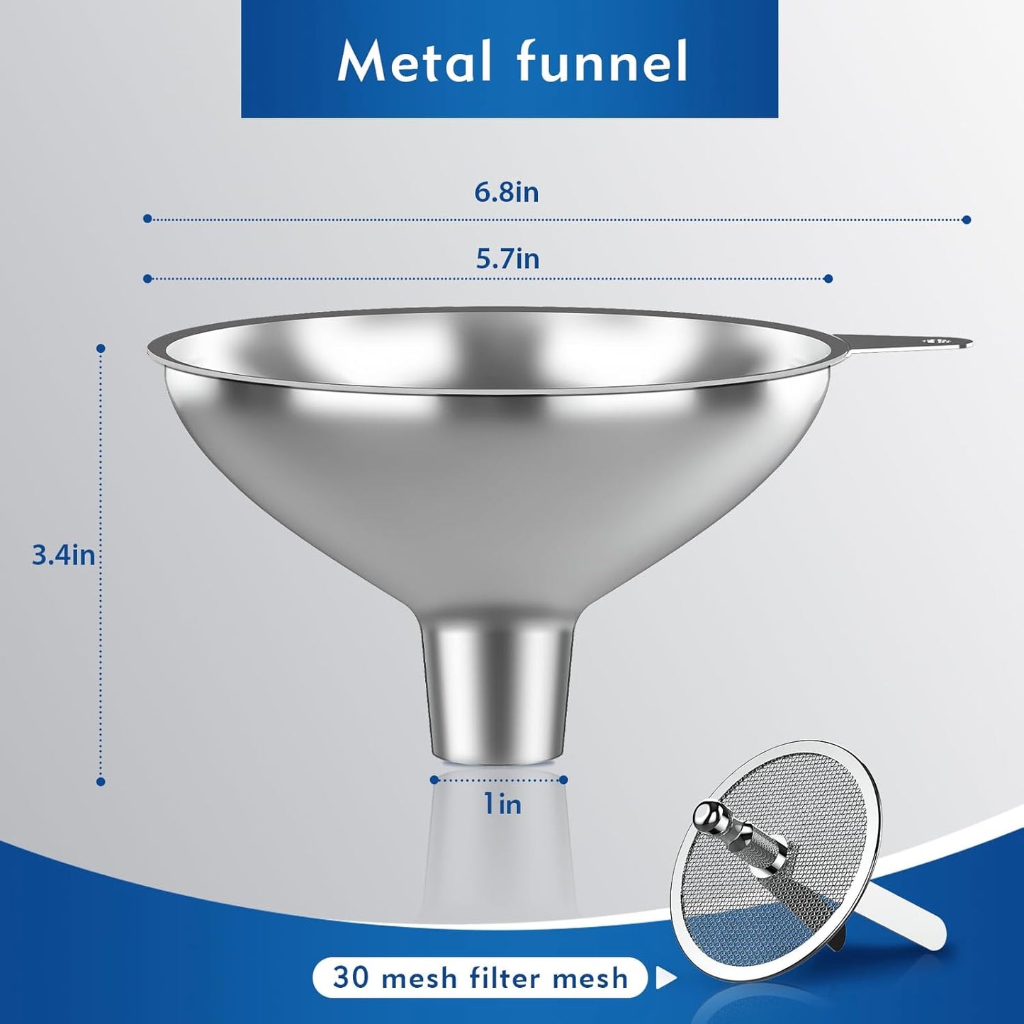 Serinar 2-Piece Stainless Steel Kitchen Funnel Set with 1-Inch and 0.5-Inch Ports for Transferring and Filling Liquids, Coffee Beans, Spice Blends, and Powders Easy to Clean!