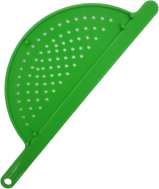 Handy Housewares Handheld Plastic Pot Drainer, Noodle & Pasta Strainer with Handle - Fits up to 9" Pots - Red