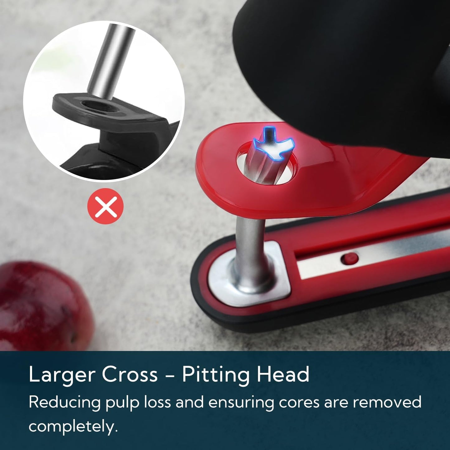 KITCHENDAO Cherry Pitter Tool, Larger Cross-Pitting Head, Cherry Core Remover with Safety Lock, Non-Slip Soft-touch Handle, Dishwasher Safe