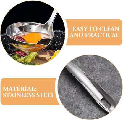 ULTECHNOVO Fat Separator Ladle 10.43 Inch Stainless Steel – Oil Skimming Pour Spout Ergonomic Handle Dishwasher Safe – for Cooking Soup Gravy Sauce Serving for Home Kitchen Professional Chefs