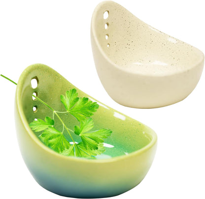 Earthenware Herb Stripping Bowl 2Pack, Pottery Herb Stripper Bowl Handmade, New Earthenware Kitchen Tools Supplies, Multiple Size Holes for Stripping Herbs, Rosemary, Thyme(3.94"x3.35"x2.28")