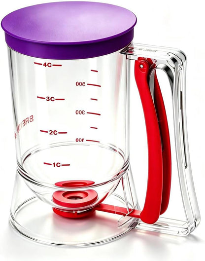 BBSTARZ Pancake Batter Dispenser – 4-Cup Batter Dispenser with Squeeze Handle & Measuring Marks for Pancakes, Waffles, Muffins, Crepes & Cupcakes – Baking Tool(Red)