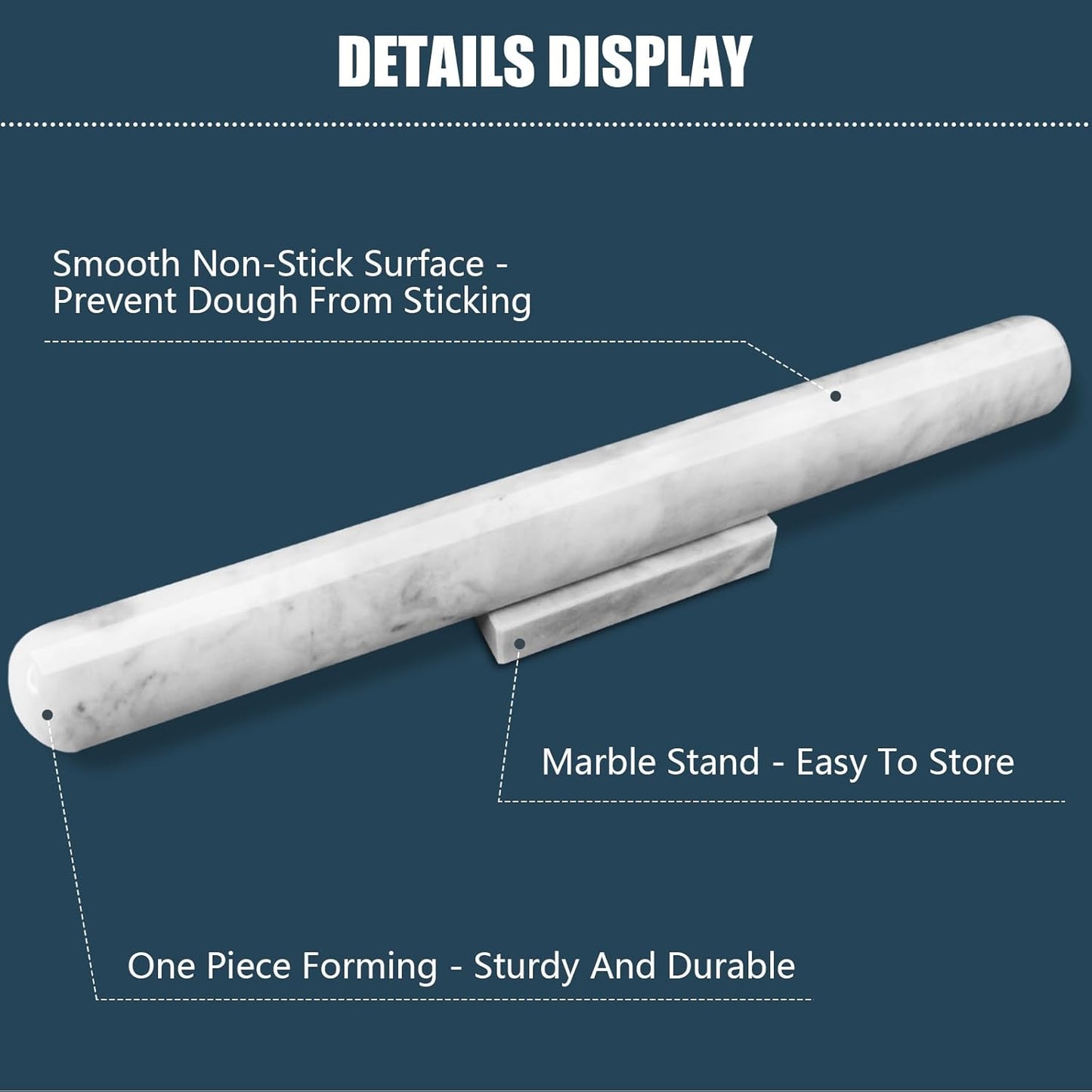 Marble Rolling Pin with Stand, 15.7" Black Stone French Heavy Polished Non Stick Cookie Pizza Pastry Dough Baker Roller for Kitchen Baking
