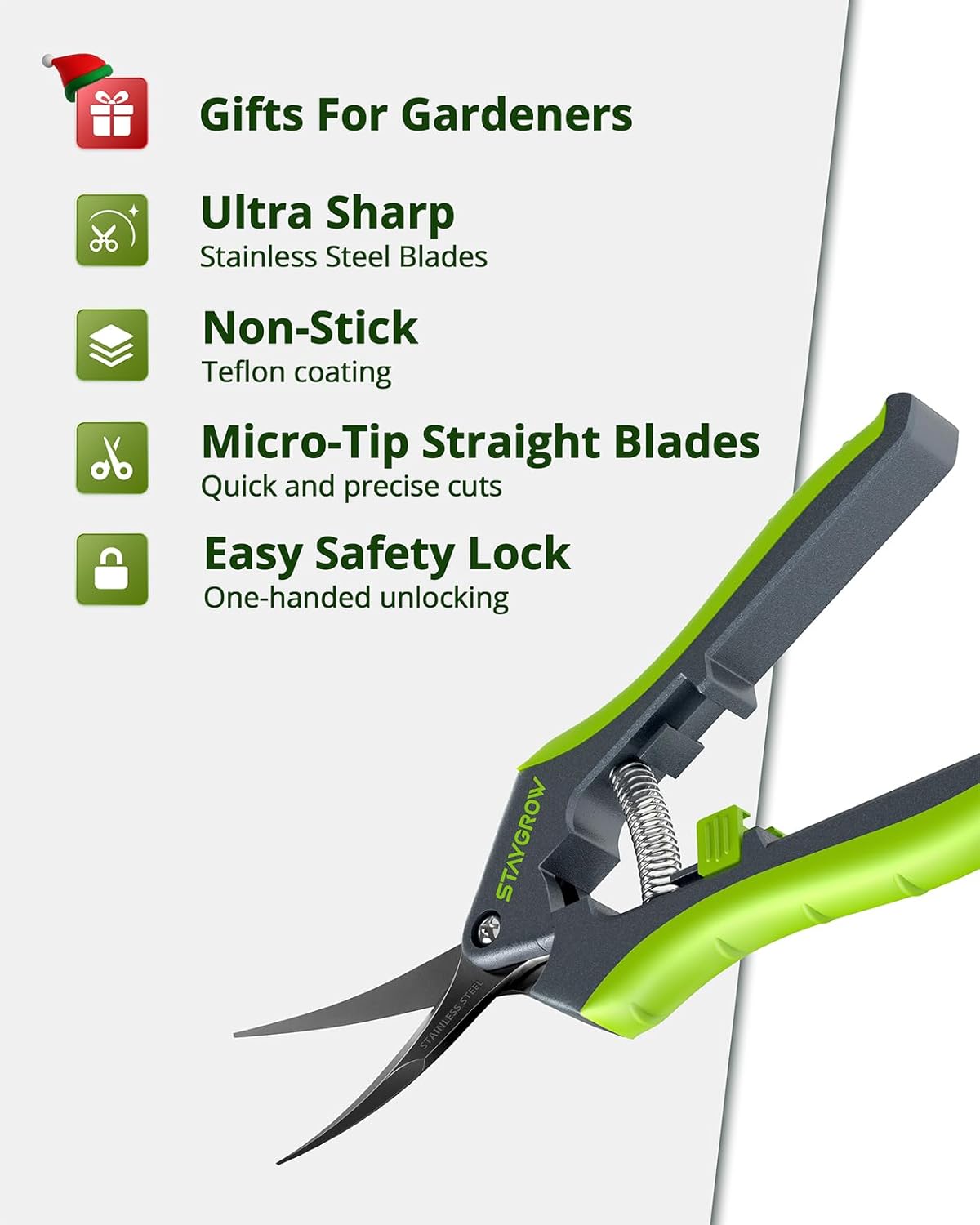 2pcs 6.5" Pruning Shears for Gardening, Ultra Sharp Garden Scissors for Precise Cuts, Stainless Steel Bonsai Clippers with Spring Loaded, 6.5 Inch Garden Shears (1pc Straight & 1pc Curved)