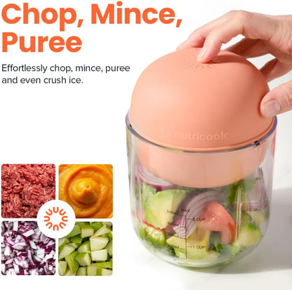 Nutricook Choppi Cordless Electric Vegetable Chopper & Mini Food Processor for Dicing, Shredding, Mincing, and Puree, Portable and Rechargeable, 2-Cup, 500 mL, 4000 mAh Battery, Sage Green