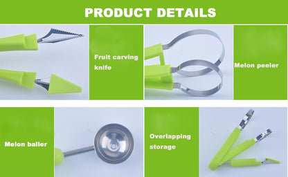 Melon Baller Scoop Set,Watermelon Scooper,4 In 1 Stainless Steel Fruit Carving Tools Set,Watermelon Slicer Ice Cream Baller,Fruit Cutters Seed Remover,Perfect Tools for Making Fruit Shapes(4 In 1)