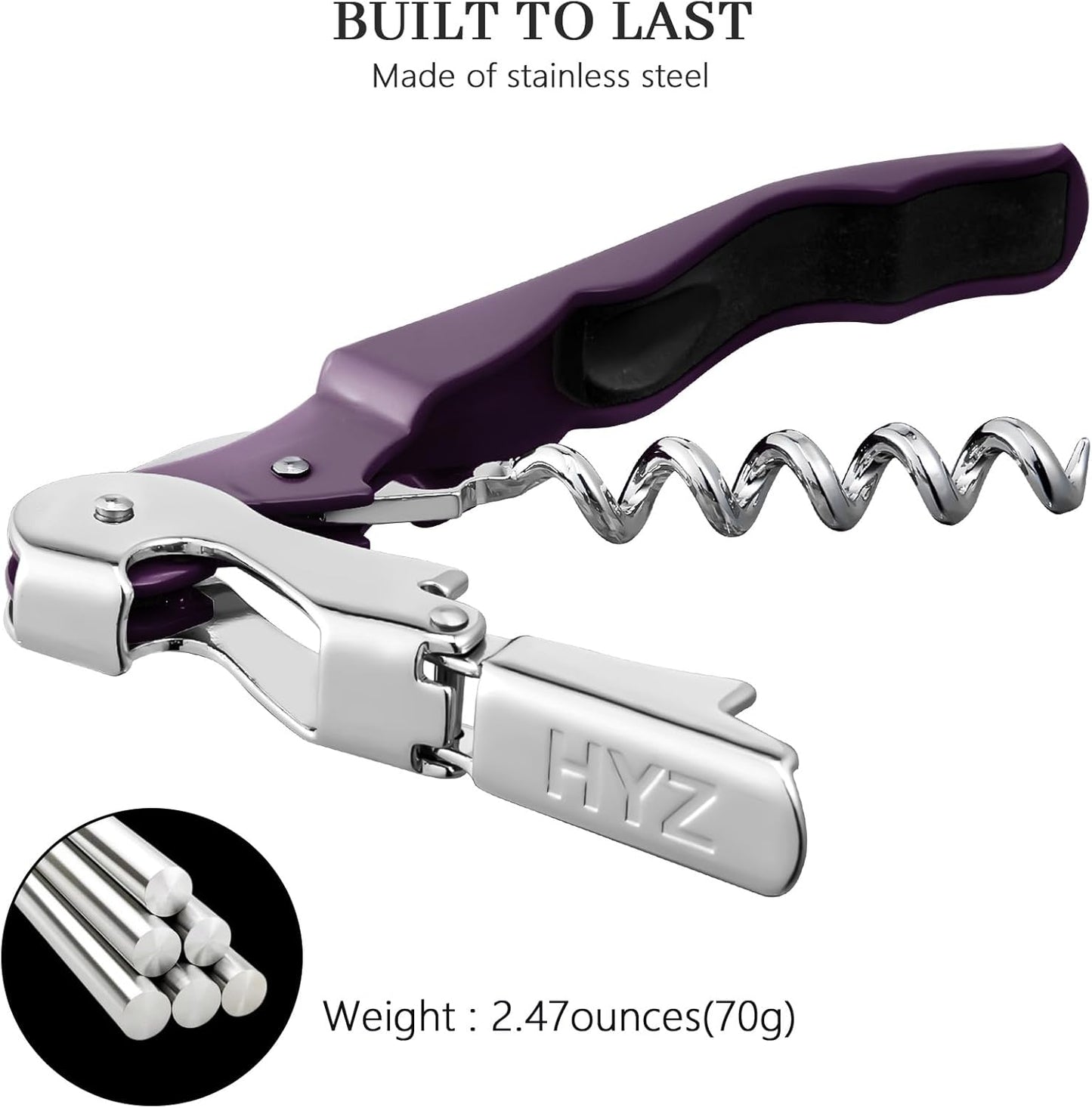 HYZ 2-Pack Wine Opener Waiter Corkscrew, Professional Wine Key for Servers, Bartender, with Foil Cutter, Manual Wine Bottle Opener Double Hinged (Black)
