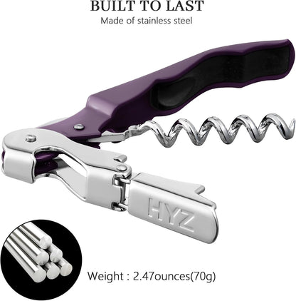 HYZ 2-Pack Wine Opener Waiter Corkscrew, Professional Wine Key for Servers, Bartender, with Foil Cutter, Manual Wine Bottle Opener Double Hinged (Black)