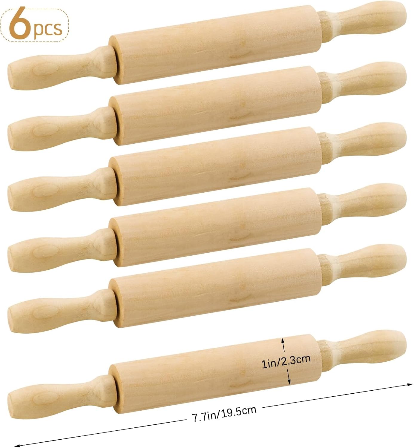 6 Pack 8 Inch Mini Wood Rolling Pin,Great for Children Kids Girls and Boys,Small Wooden Rollers for Art and Crafting,Baking,Cookie Dough,Cooking,Clay,Play Doh