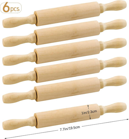 6 Pack 8 Inch Mini Wood Rolling Pin,Great for Children Kids Girls and Boys,Small Wooden Rollers for Art and Crafting,Baking,Cookie Dough,Cooking,Clay,Play Doh