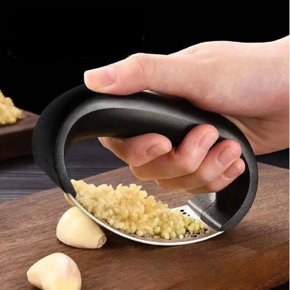 Stainless Steel Garlic Press Rocker, Kitchen Mincer with Ergonomic Handle, Easy Clean Crusher