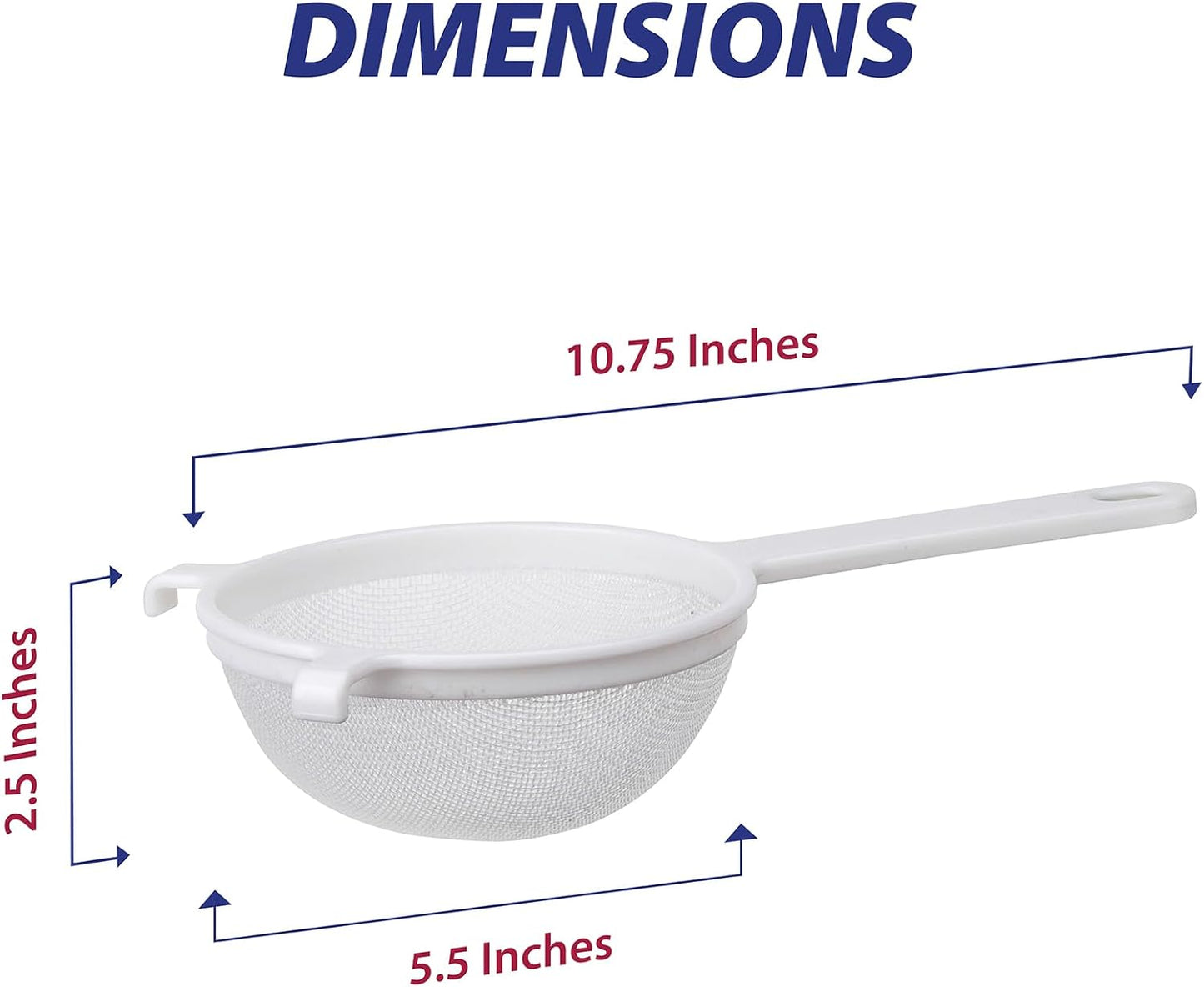 HIC Kitchen Double-Ear Fine Mesh Strainers, BPA Free, Set of 4 Sizes Includes 3, 4, 5.5, and 7-Inch Diameter