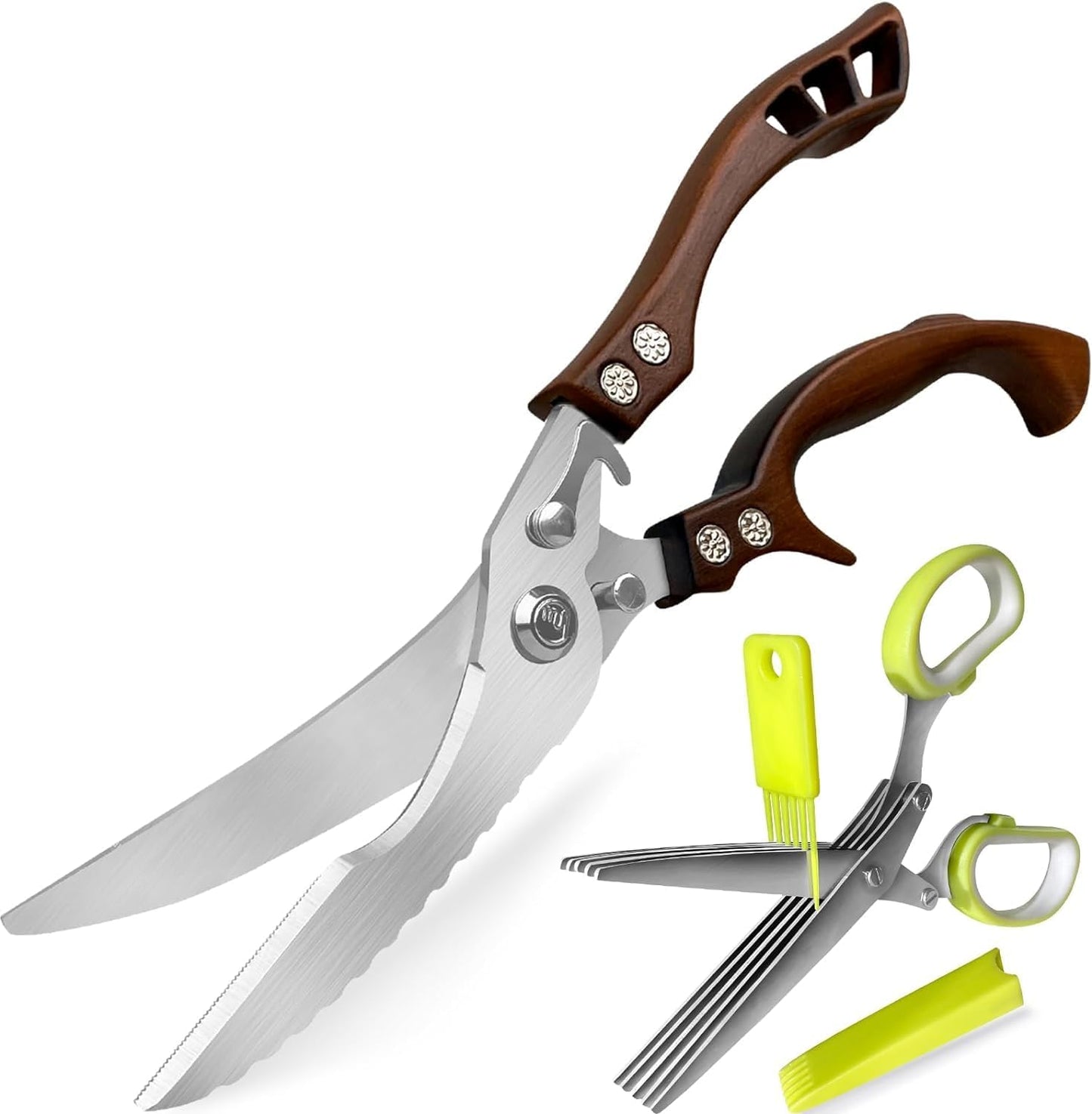 Herb Scissors, Shallot Scissors, Multipurpose 5 Blade Kitchen Herb Shears, Herb Cutter with Safety Cover and Cleaning Comb for Chopping Shallot Basil Chive Parsley