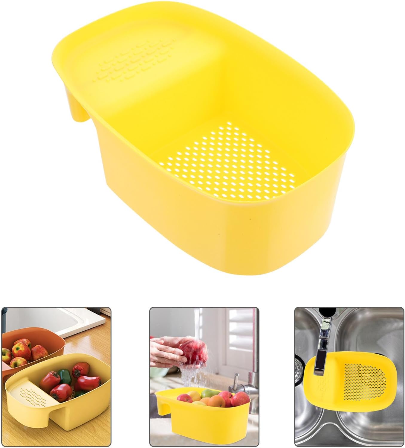 OSALADI Multifunctional Saddle-shaped Sink Drain Basket Plastic Kitchen Colander Strainer for Washing and Draining Fruits Vegetables Over Sink Space-saving Holder