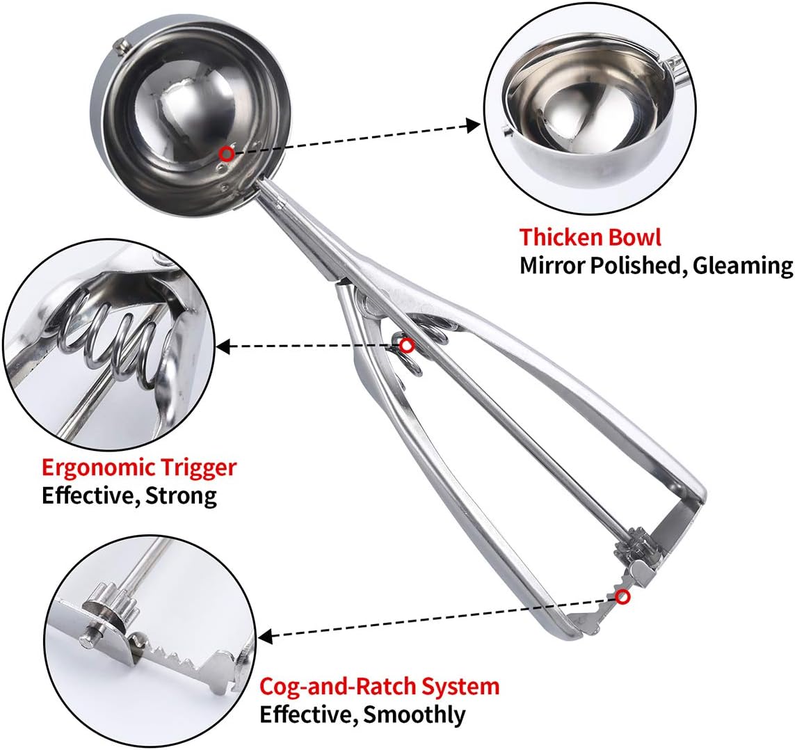 Cookie Scoop Set of 3 Ice Cream Scoop With Trigger 18/8 Stainless Steel Ice Cream Scooper Cookie Scoops for Baking Meatball scoop Melon Baller Fruit Scoop Include Large-Medium-Small Size