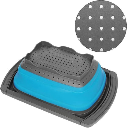 Collapsible Colander Strainer with Extendable Handles - Over the Sink Vegetable/Fruit Colanders Strainers for Kitchen, Capacity of 6 quart (Red)