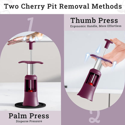 2 in 1 Cherry Pitter Remover Tool, Premium Quick Release Cherry Pitter, Press & Push Type, Large 33mm Cherry Seed Remover, Durable, Food Grade Stainless Steel & PP Plastic