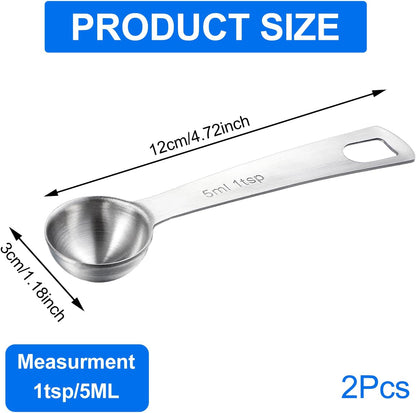 2 Pcs 1 Teaspoon Scoop Measuring Spoon Stainless Steel Teaspoons (5ml) Coffee Scoop and Tablespoon Measuring Spoon Metal Kitchen Gadgets for Cooking and Baking