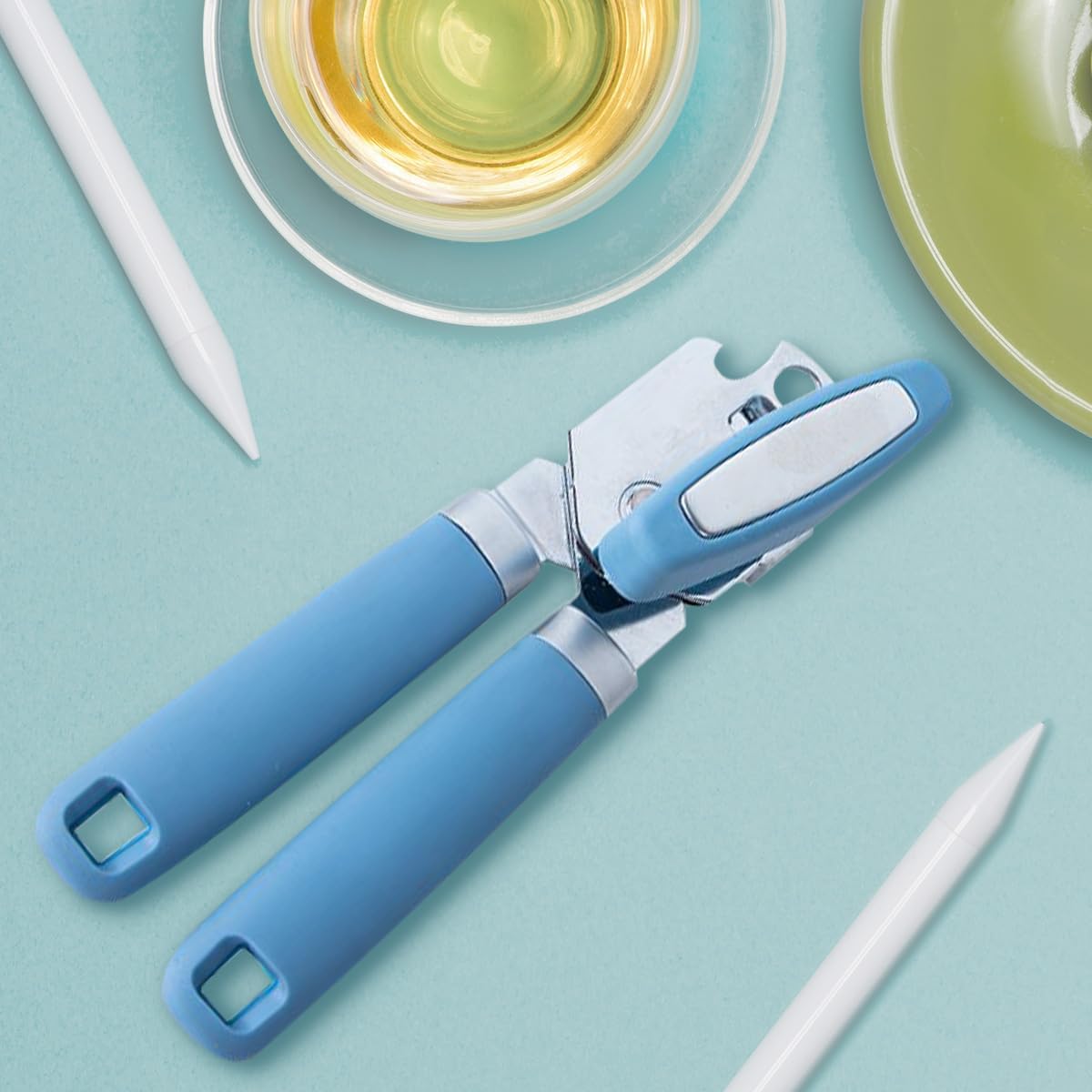 The Original Heavy Duty Stainless Steel Smooth Edge Manual Can Opener and Bottle Openers, Soft Handle, Rust Proof Oversized Handheld Easy Turn Knob,Grey