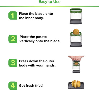 Prep Naturals 3-in-1 Manual French Fry Cutter - Interchangeable Blades for Potato Cutter & Fry Slicer - Functions as Potato Dicer & Food Dicer - Includes Safety Glove - Medium, Gray
