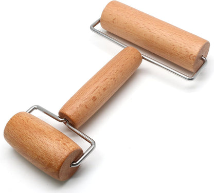 Wooden Rolling Pin, Ergonomic Non-Stick Pizza Baker Dough Pastry Roller for Kitchen Home Cooking Baking (T Square Type)
