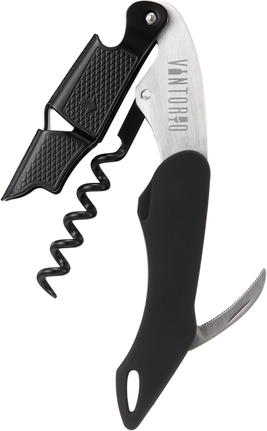 Vintorio Professional Waiters Corkscrew - Wine Key with Ergonomic Rubber Grip, Beer Bottle Opener and Foil Cutter (1 Pack)