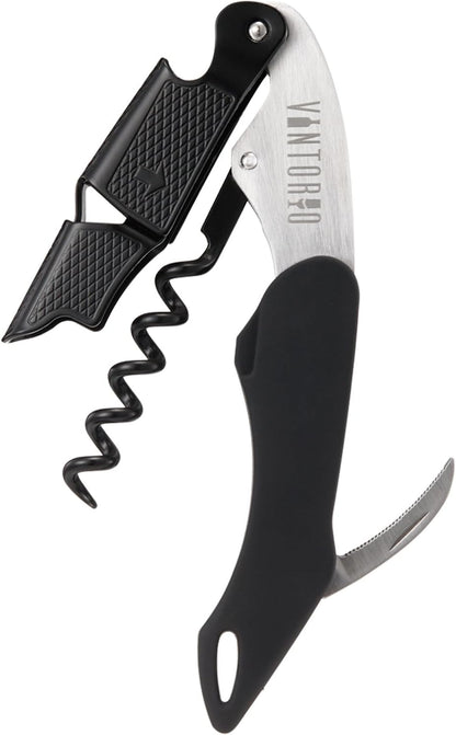 Vintorio Professional Waiters Corkscrew - Wine Key with Ergonomic Rubber Grip, Beer Bottle Opener and Foil Cutter (1 Pack)