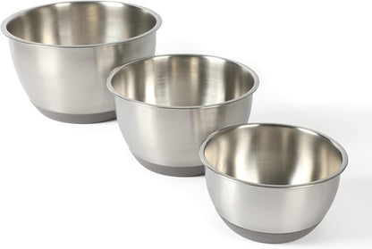 Martha Stewart Rhinewell Mirror Polish 6 Piece Stainless Steel Mixing Bowls with Lid and Non-Slip Base - Grey