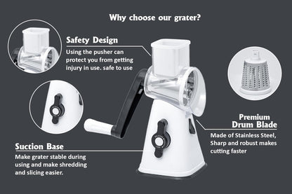 Premium Rotary Cheese Grater - Effortless Grating for Perfectly Shredded Cheese Every Time! (White and Black)