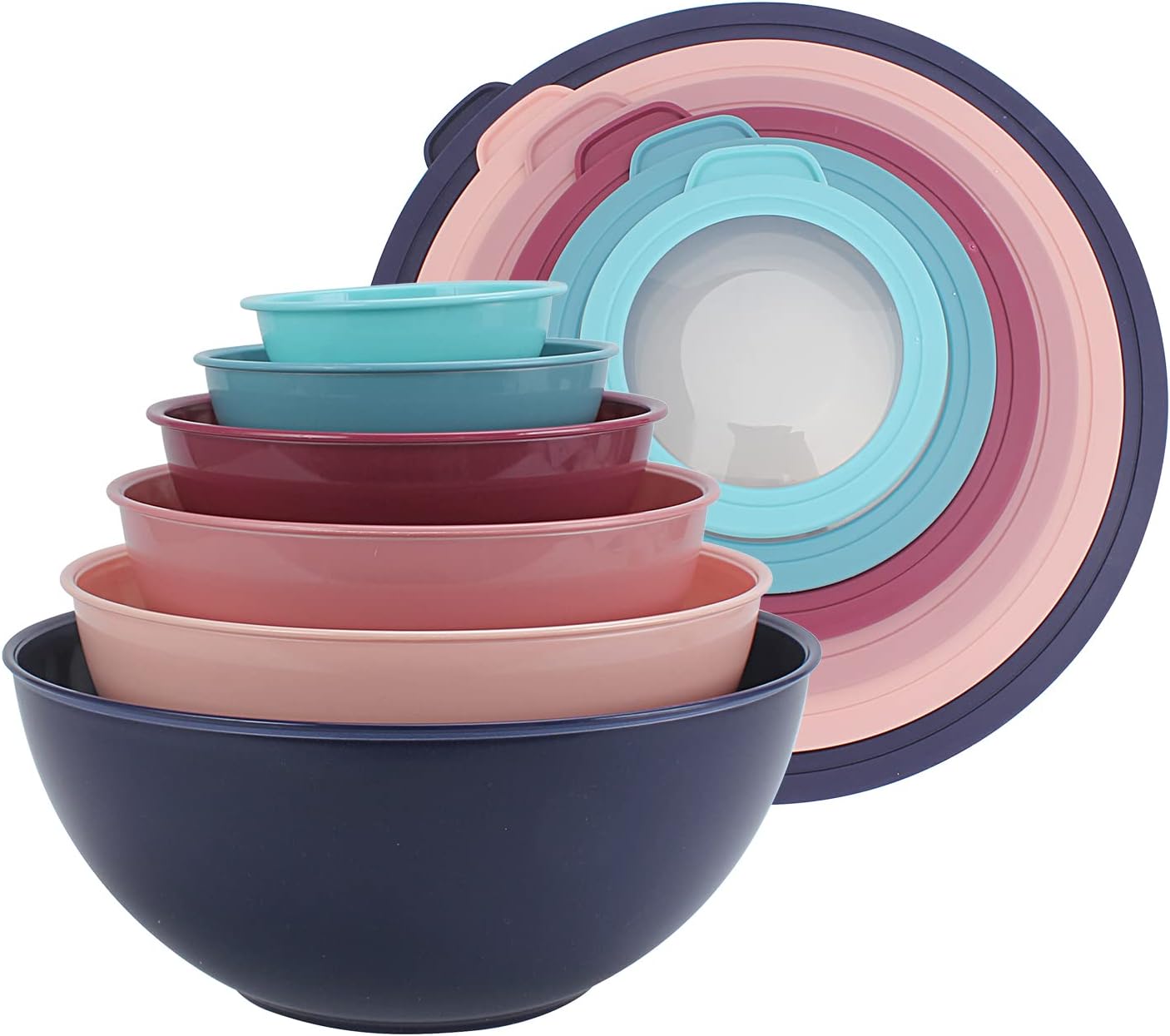 COOK WITH COLOR Mixing Bowls with Lids - 12 Piece Plastic Nesting Bowls Set includes 6 Prep Bowls and 6 Lids, Microwave Safe Mixing Bowl Set, Sage Embossed - Colors B