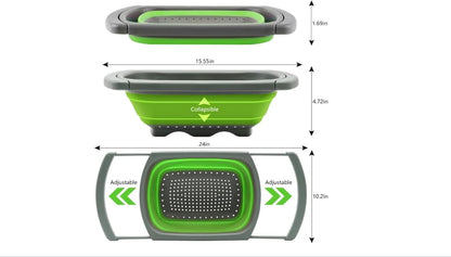 Colander collapsible,Collapsible strainer,Colander Strainer Over, Vegetables & Fruits – Over The Sink Strainer,Strainers (6 Quart) with Extendable Handles,Kitchen Essentials (green)