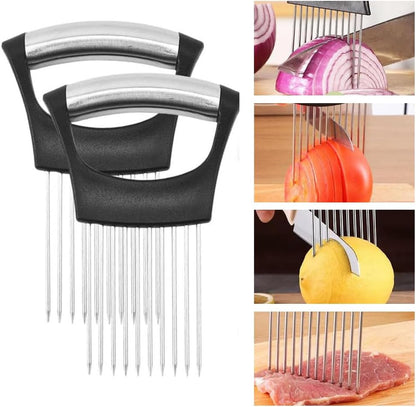 Onion Holder for Slicing, Onion Cutter Vegetable Chopper, Stainless Steel Slicer for Potato, Avocados, Eggs, Food Slicer Assistant Tool for Fruit Lemon and Meat (1)