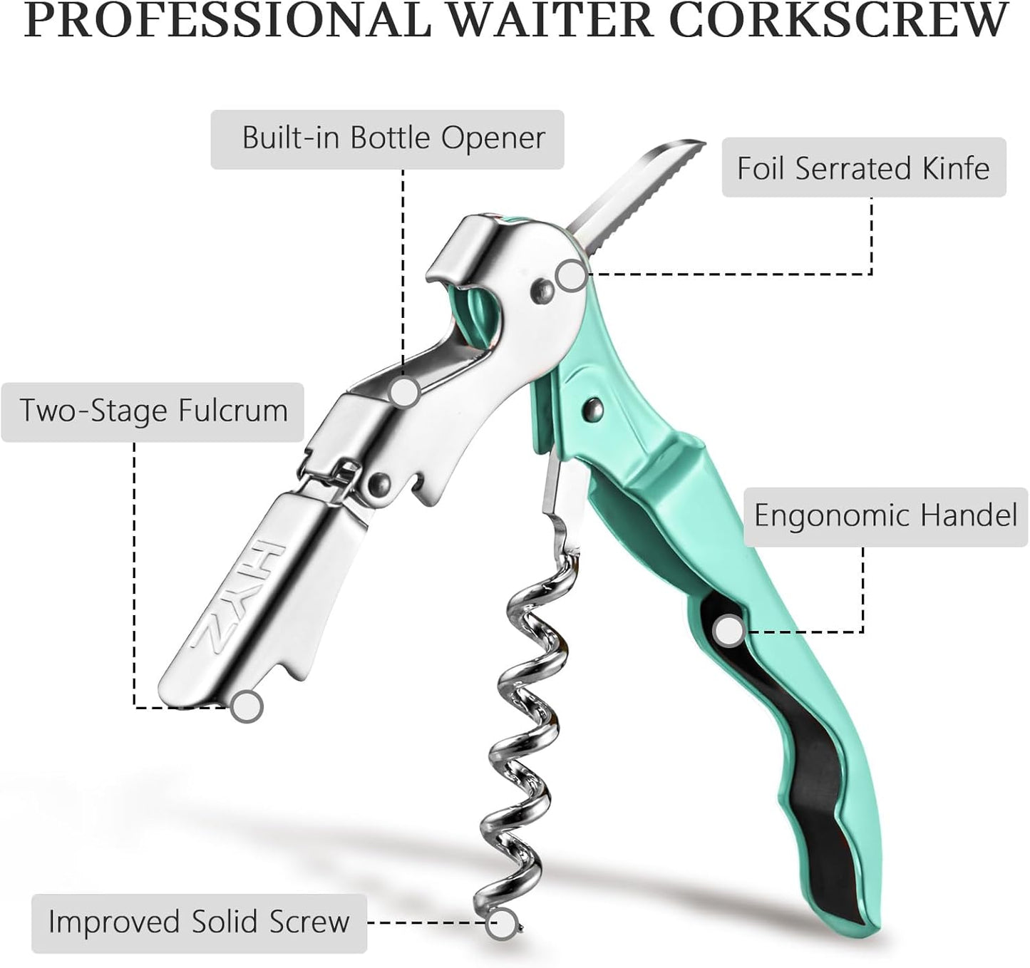 HYZ 2-Pack Wine Opener Waiter Corkscrew, Professional Wine Key for Servers, Bartender, with Foil Cutter, Manual Wine Bottle Opener Double Hinged (Black)
