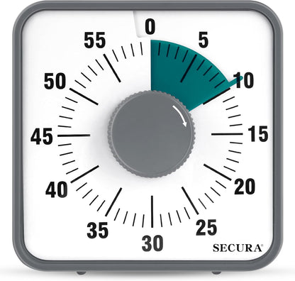 Secura 60-Minute Visual Countdown Timer, 7.5-Inch Oversize Classroom Visual Timer for Kids and Adults, Durable Mechanical Kitchen Timer Clock with Magnetic Backing (Blue)