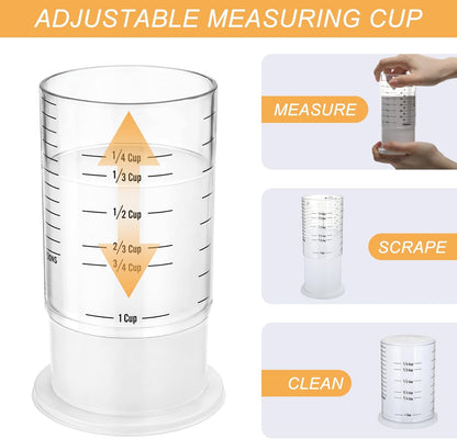 6 Pcs Adjustable Measuring Cups Set Includes 2 Cup Push up Measuring Cup and 5 Measurings Spoon for Peanut Butter 4 in 1 Liquid Dry Semi Solid Ingredient Home Cooking Tool