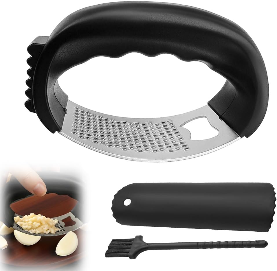 Garlic Press Rocker, 2025 New Stainless Steel Garlic Crusher, Ergonomic Garlic Mincer for Home Kitchen, Manual Garlic Chopper for Home Cooks (1pcs)
