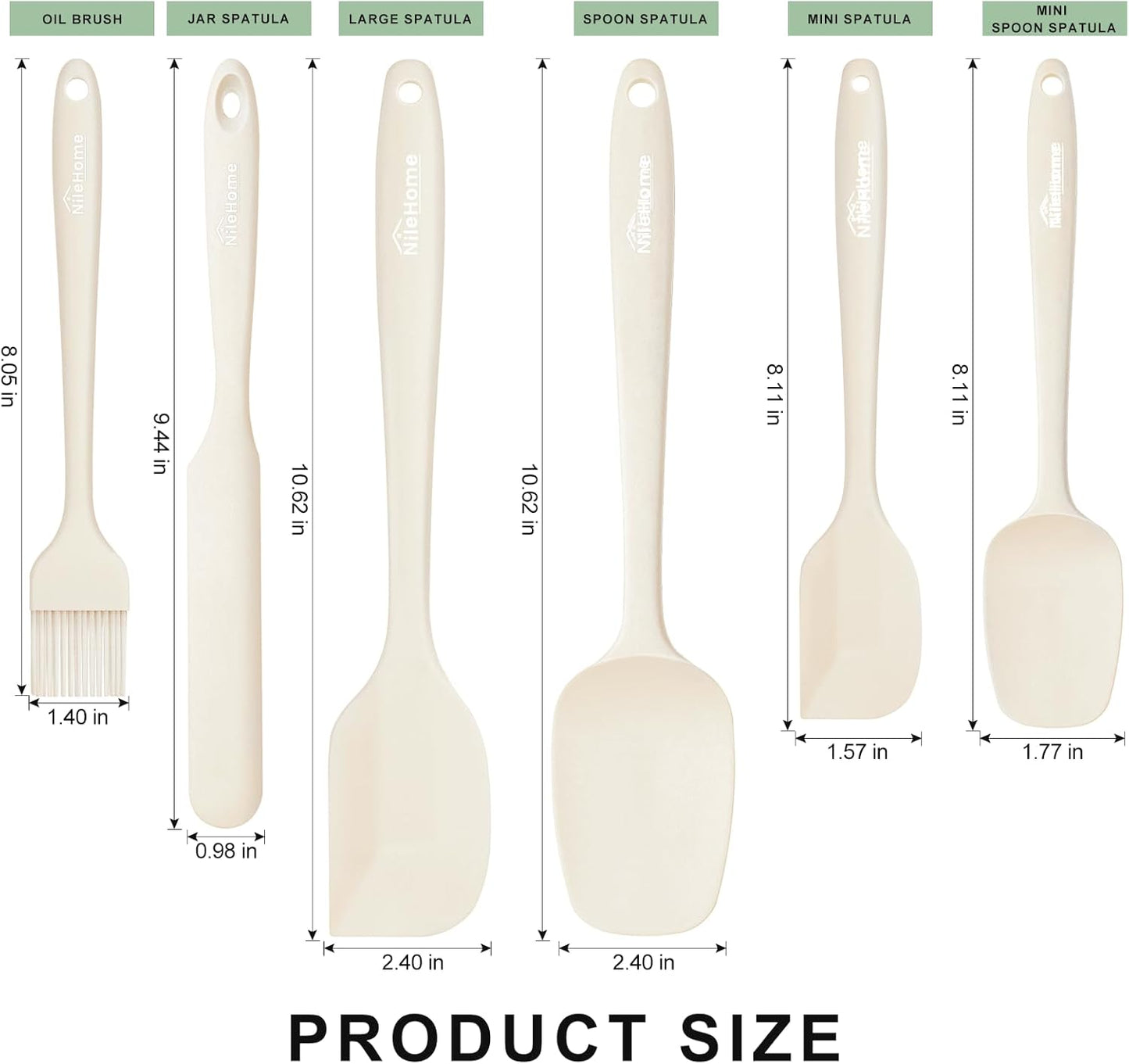 NileHome Silicone Spatula Set, 6 Pieces Food Grade Kitchen Utensils with Silicone Brush Heat Resistant Up to 600°F Dishwasher Safe BPA-Free Rubber Spatula for Scraping, Baking, Cooking, Mixing-Black