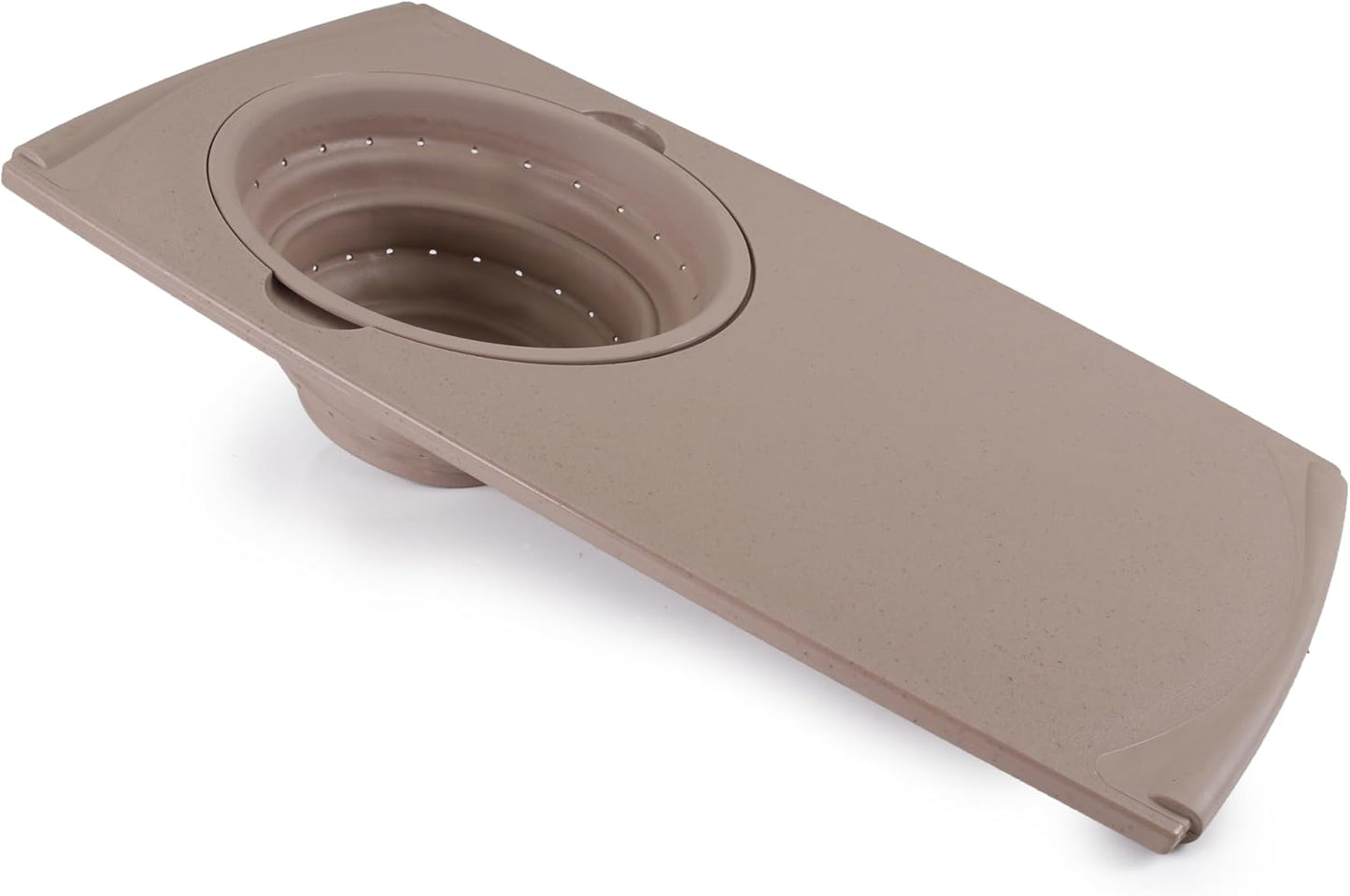 Dexas Over the Sink PolyFiber Flax Cutting Board with Collapsible Colander Strainer, 11.5 x 20", Cream