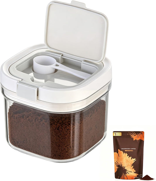 Coffee Container Compatible with Ryze Coffee,Baking Powder Container - 4.7 * 4.7 * 3.9 Inch, Airtight Storage Canister with Scoop,Kitchen Food Storage Soda,Grounds Coffee, Beans, Tea,800ml