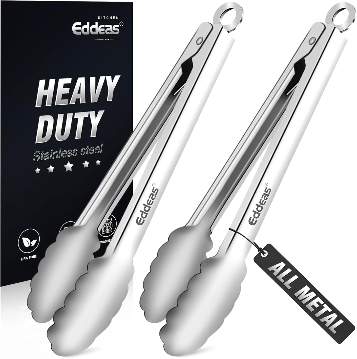 Tongs For Cooking - Heat Resistant 600 Degrees Stainless Steel Kitchen Tong,Heavy Duty Metal Locking Tongs - Perfect for Food,Salad and BBQ set of 3 (7",9" and 12") Dishwasher