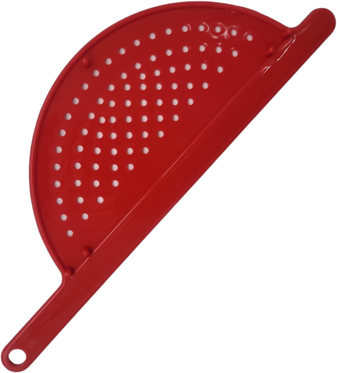 Handy Housewares Handheld Plastic Pot Drainer, Noodle & Pasta Strainer with Handle - Fits up to 9" Pots - Red