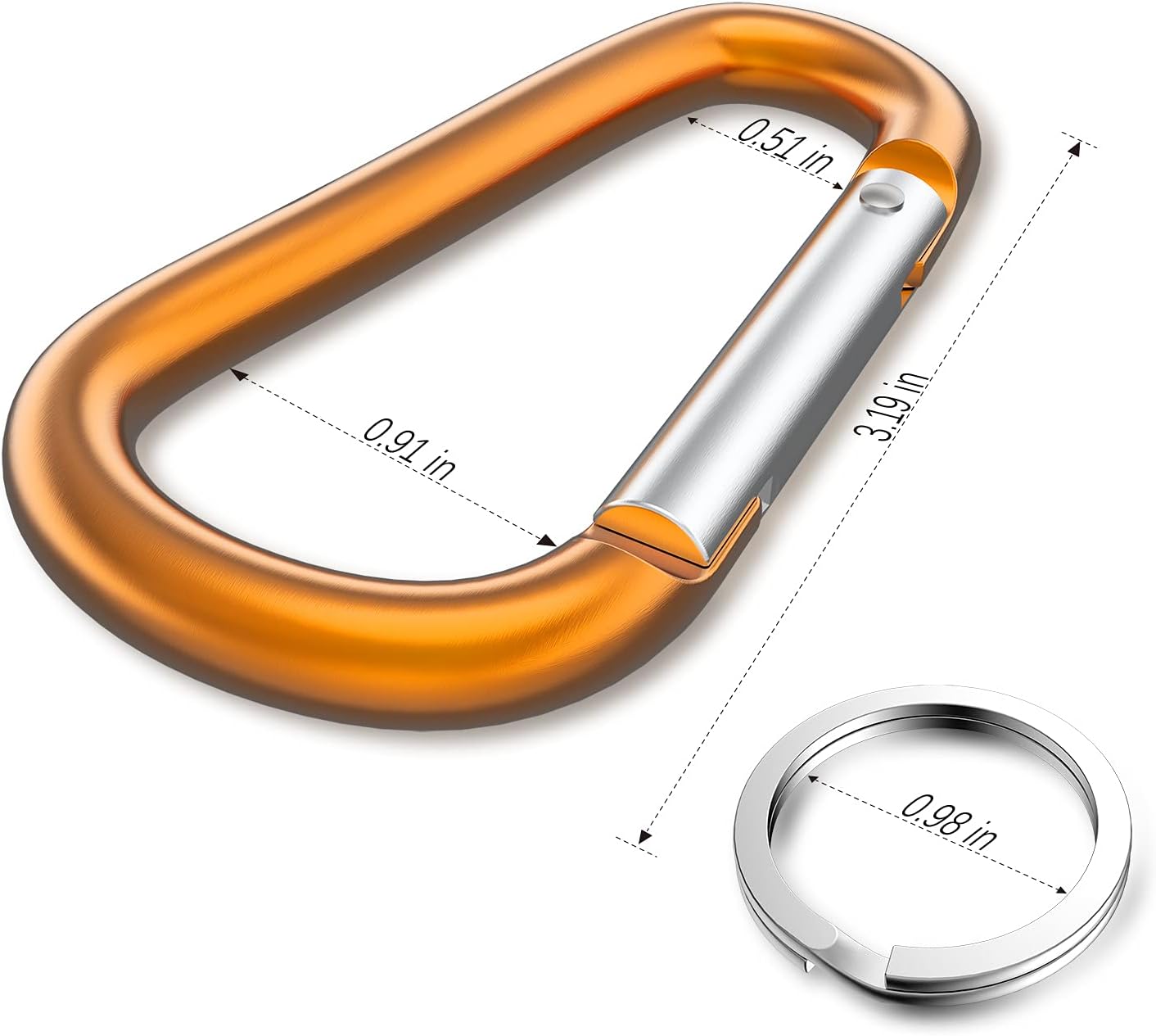 sprookber 3" Aluminum Carabiner D Ring, Caribeener Clips, Spring Snap Hook for Keychain Clip, Set of 10